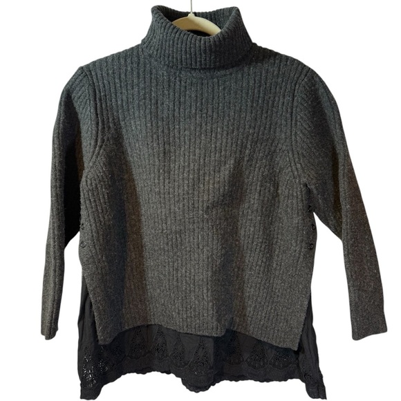 Garnet Hill Merino Wool Lace Trim Turtleneck Sweater Size XL - Picture 1 of 8